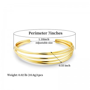 Hongde Classic прост мулти-слой сребро-позлатена отворена гривна