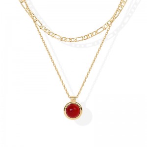 Многослойна огърлица Hongde Golden Harmony 1-----14K позлатени многослойни колиета за жени Висулка със скъпоценен камък Фигаро Верижка Колие Карнеол, Зелен авантюрин, Малахит Многослойно колие