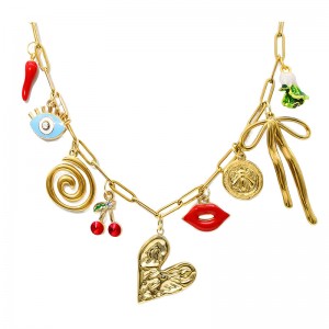 Hongde 18K кламер Златна верижка Колие Ръчно изработено Направи си сам Слънце Луна Звезда Висулка Колие с талисман Западен океан Морски бряг Златно колие с талисман за жени